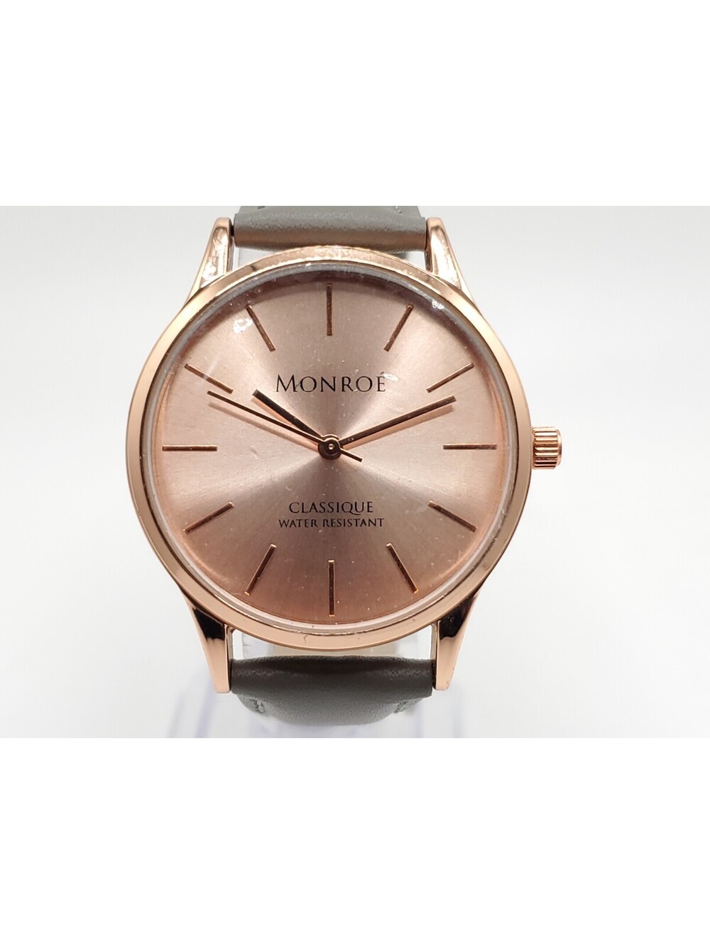 Monroe Classique Quartz Watch New Battery Rose Gold Tone Gray Band 36mm